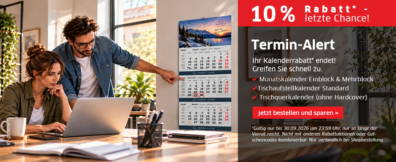 Bedrucken Sie jetzt Ihre Kalender noch mit 10 % Rabatt!
